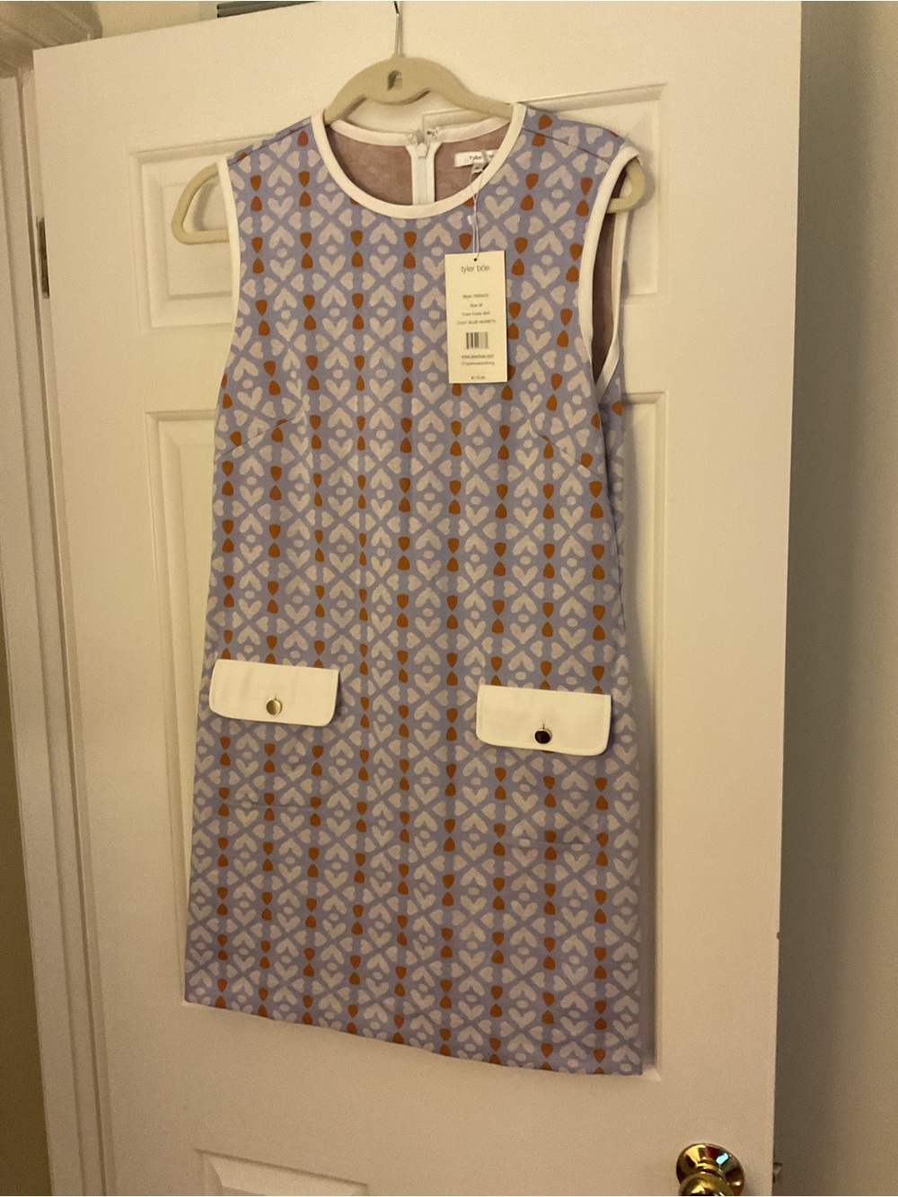 Tyler Boe Lavender Geometric Sleeveless Shift Dress with White Pocket Flaps
